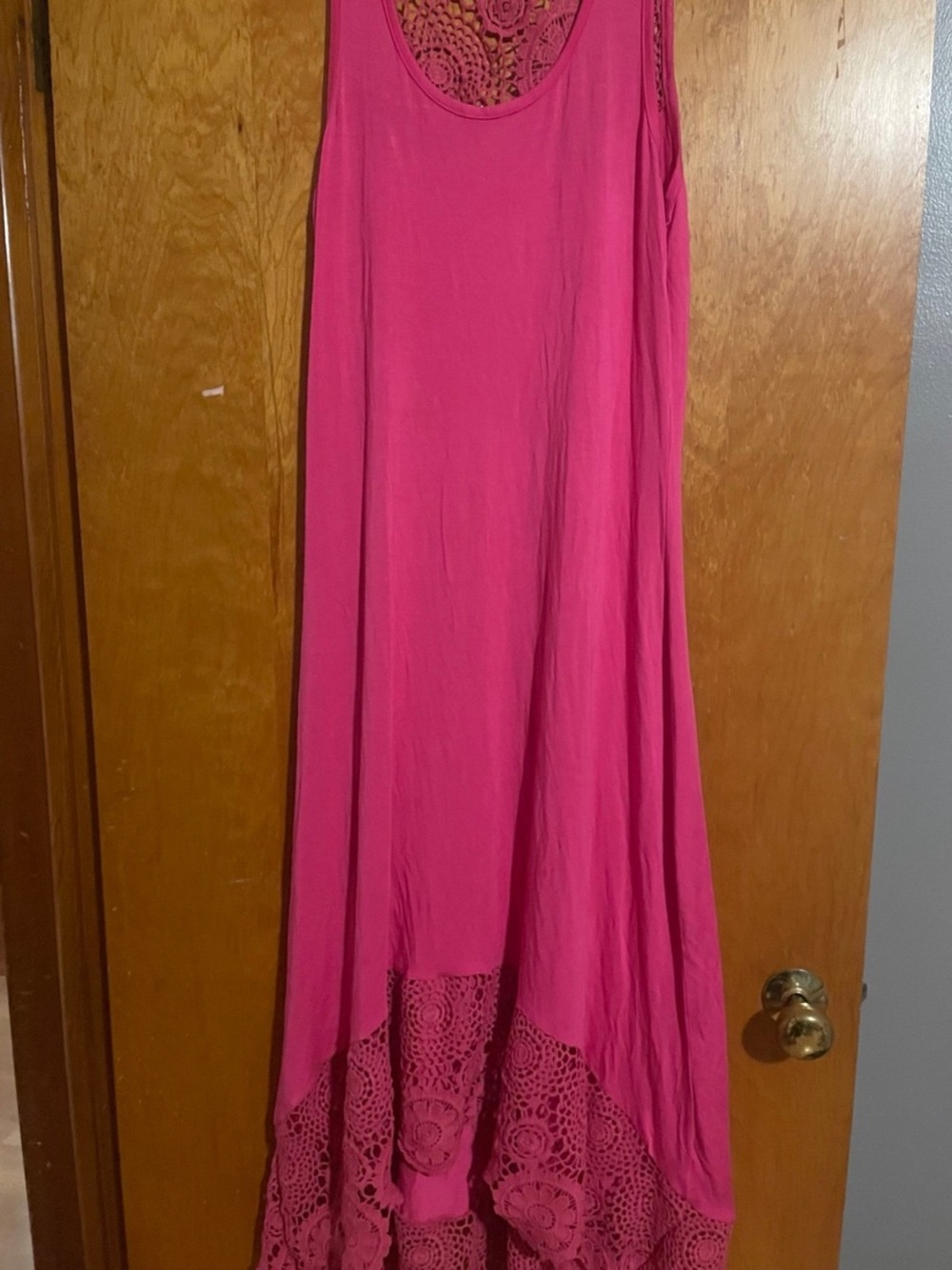 Cupio Fuchsia Crochet-Hem Maxi Dress